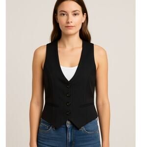 Banana Republic SZ 8 Wool Blend Black Button Front Vest NWOT